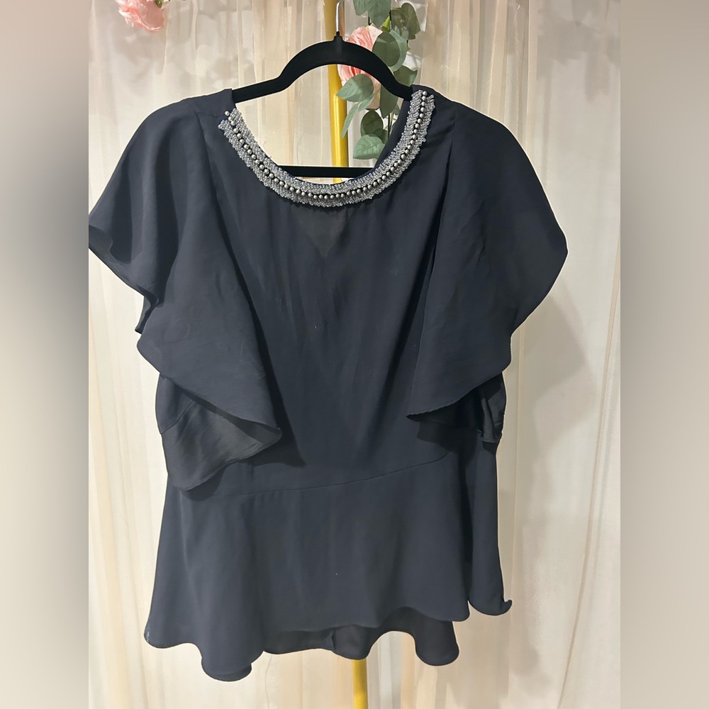 The Limited Black Beaded Neckline Chiffon Blouse | Size XL